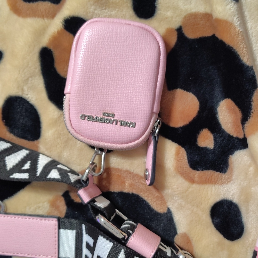 Karl Lagerfeld Pink Cross Body Strap with Black and White - Picture 2 of 5